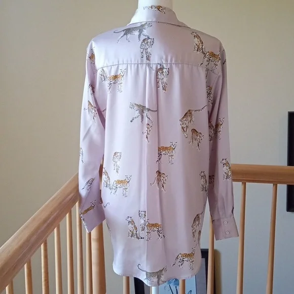 Zara button down animal leopard print long sleeves blouse top EUC - Picture 3 of 9